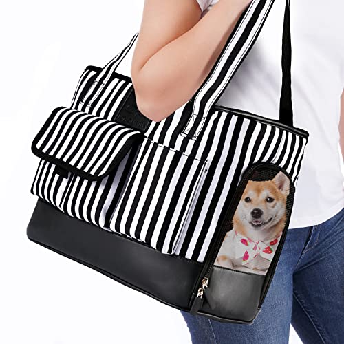 Cat Carrier, Dog Carrier, Pet Carrier, Foldable Waterproof Premium PU Leather Oxford Cloth Dog Purse, Portable Bag Carrier for Small to Medium Cat and Small Dog, Airline Approved Soft-Sided Carrier