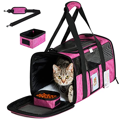 Cat Carrier, Dog Carrier, Pet Carrier Airline Approved for Cat, Small Dogs, Kitten, Cat Carriers for Small Medium Cats Under 15lb, Collapsible Soft Sided TSA Approved Cat Travel Carrier, Pink