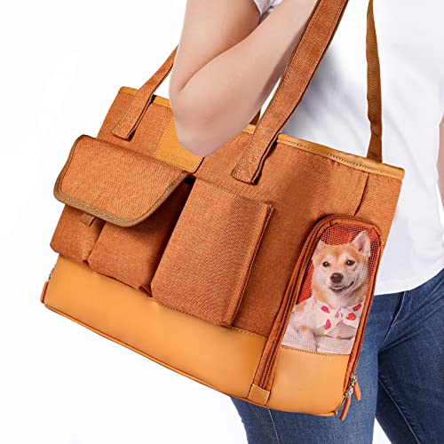 Cat Carrier, Dog Carrier, Pet Carrier, Foldable Waterproof Premium PU Leather Oxford Cloth Dog Purse, Portable Bag Carrier for Small to Medium Cat and Small Dog, Airline Approved Soft-Sided Carrier