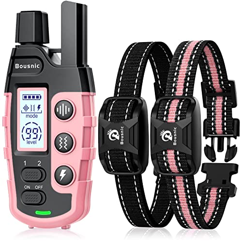 BOUSNIC Dog Shock Collar 2 Dogs (5-120Lbs) - 3300 ft Waterproof Training Collar for Dogs Large Medium Small with Rechargeable Remote, Beep (1-8) Vibration (1-16) and Humane Shock (1-99) Modes