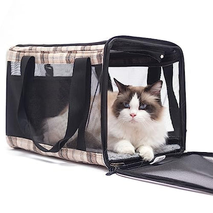 EXPAWLORER Cat Carrier Soft-Sided Pet Carrier for Cat,Cat Carrier Hard with Top Entry and Shoulder Strap for Large Cats,Pet Carrier Airline Approved Fit 2 Kitties Small Dogs Easy Storage