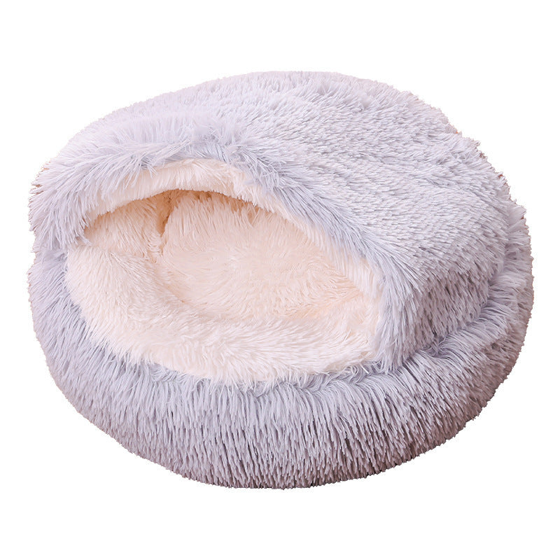 Deep Sleep Half-pack Semi-enclosed Dual-use Plush Round Pet Bed