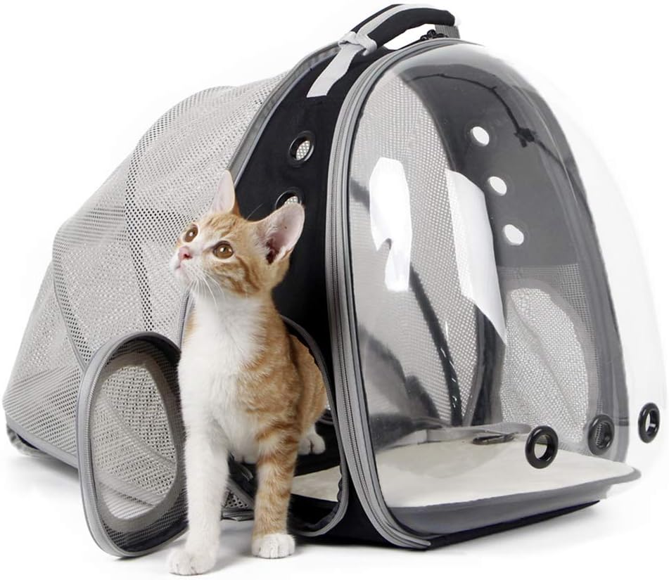 Back Expandable Cat Backpack Carrier, Fit up to 12 lbs, Space Capsule Bubble Window Pet Carrier Backpack for Cat and Small Puppy