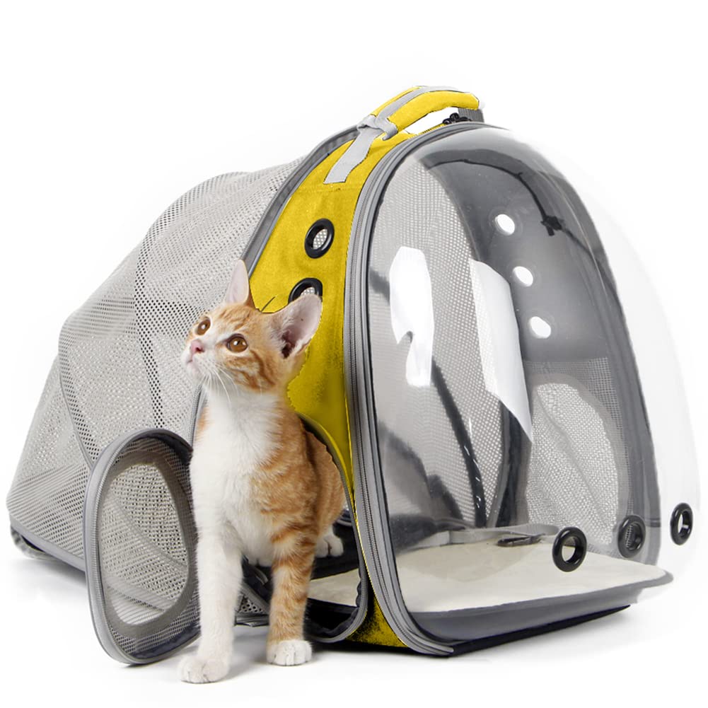 Back Expandable Cat Backpack Carrier, Fit up to 12 lbs, Space Capsule Bubble Window Pet Carrier Backpack for Cat and Small Puppy