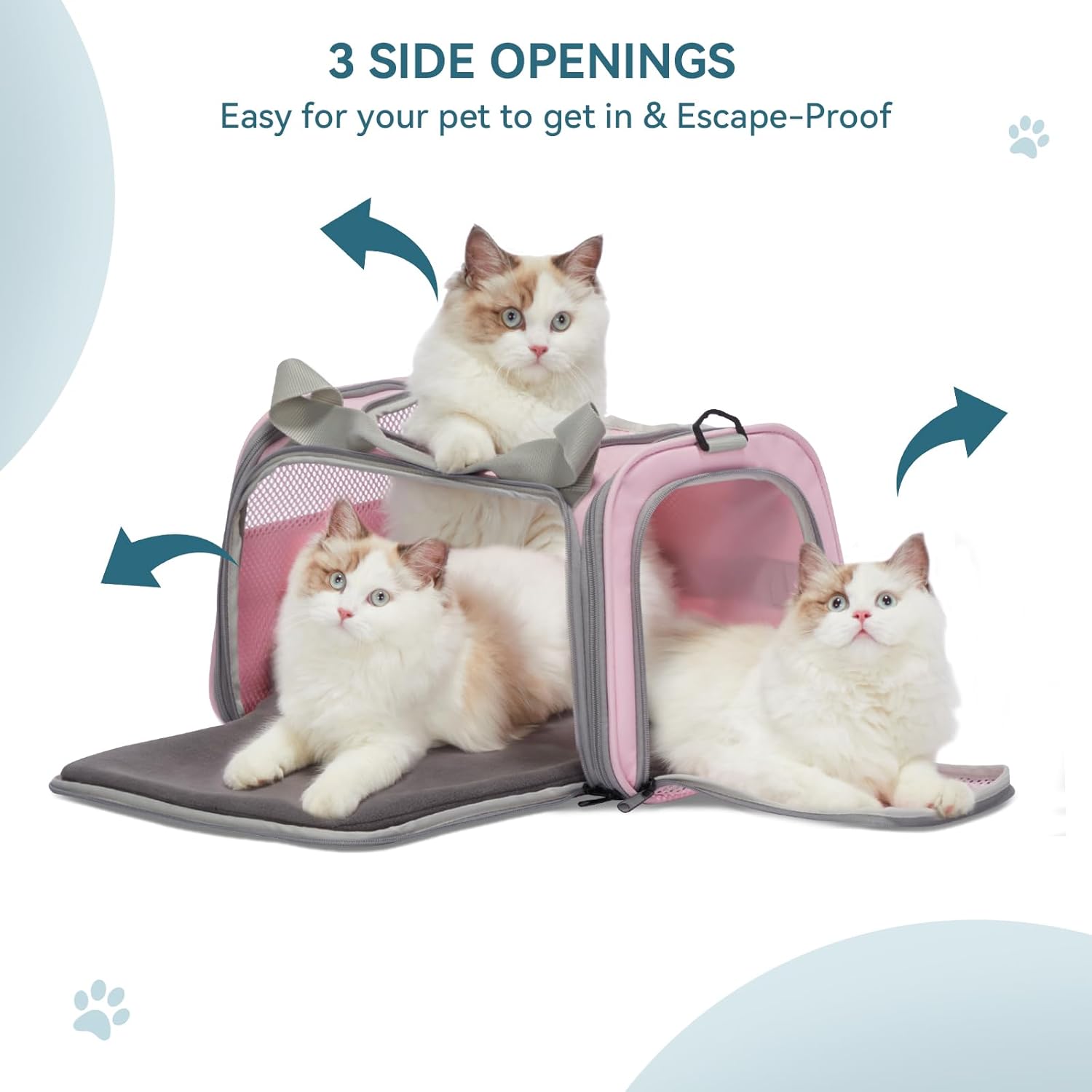 PETSFIT Cat Carrier, Pet Carrier Airline Approved, Cat Travel Carrier for Small and Medium Cats Under 12 Lbs, Soft Sided Kitten Carrier with Cozy Extendable Mat, Cat Carrier Bag, Pink