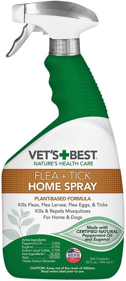 Vet's Best Flea and Tick Home Spray - Dog Flea and Tick Treatment for Home - Plant-Based Formula - Certified Natural Oils,Green - 32 oz