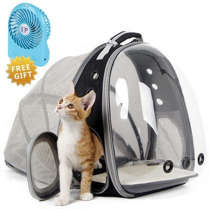 Back Expandable Cat Backpack Carrier, Fit up to 12 lbs, Space Capsule Bubble Window Pet Carrier Backpack for Cat and Small Puppy