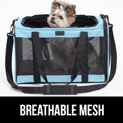 Gorilla Grip Airline Travel Cat Carrier Bag Up to 15 Lbs, Breathable Mesh Collapsible Pet Carriers for Small, Medium Cats, Small Dogs, Puppies, Portable Kennel with Soft Washable Waterproof Pad, Blue