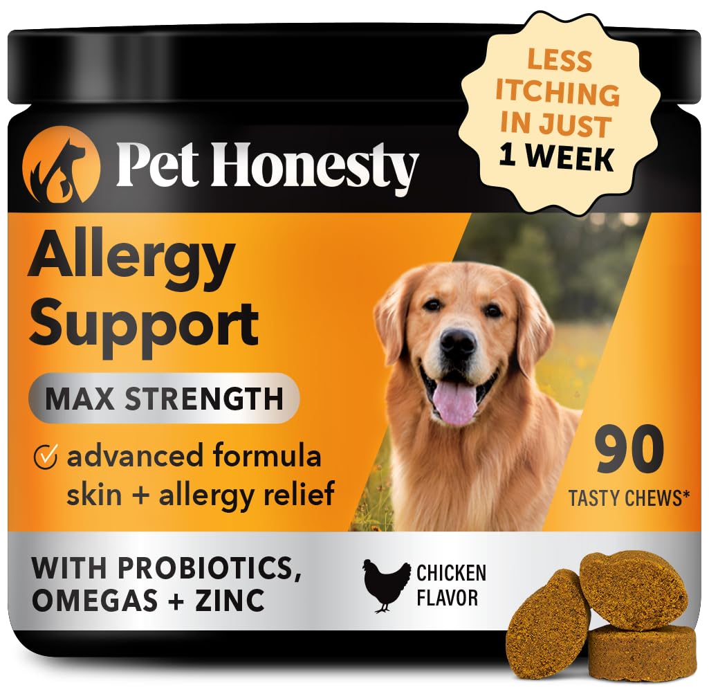 Pet Honesty Dog Allergy & Itch Relief - Advanced Itch Supplement with Probiotics for Dogs - Immune Support & Skin Relief for Seasonal Allergies - Natural Itchy Skin & Paw Relief - (Salmon, 90 Ct)