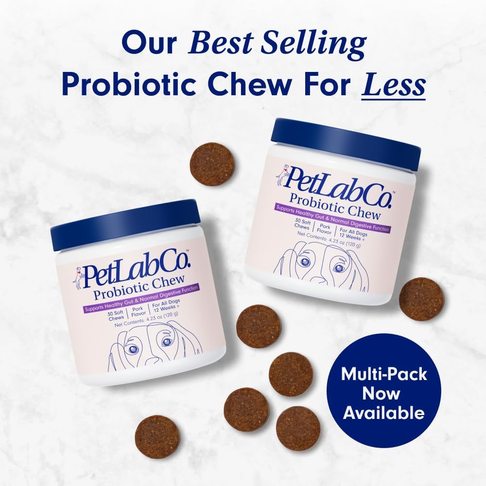 PetLab Co. Probiotics for Dogs, Support Gut Health, Occasional Diarrhea, Digestive Health & Seasonal Allergies - Pork Flavor - 30 Soft Chews - Packaging May Vary