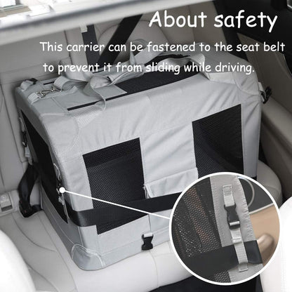 Extra Large Cat Carrier Soft Sided Folding Small Medium Dog Pet Carrier 24"x16.5"x16" Travel Collapsible Ventilated Comfortable Design Portable Vehicle Without Curtain(Basic Grey)