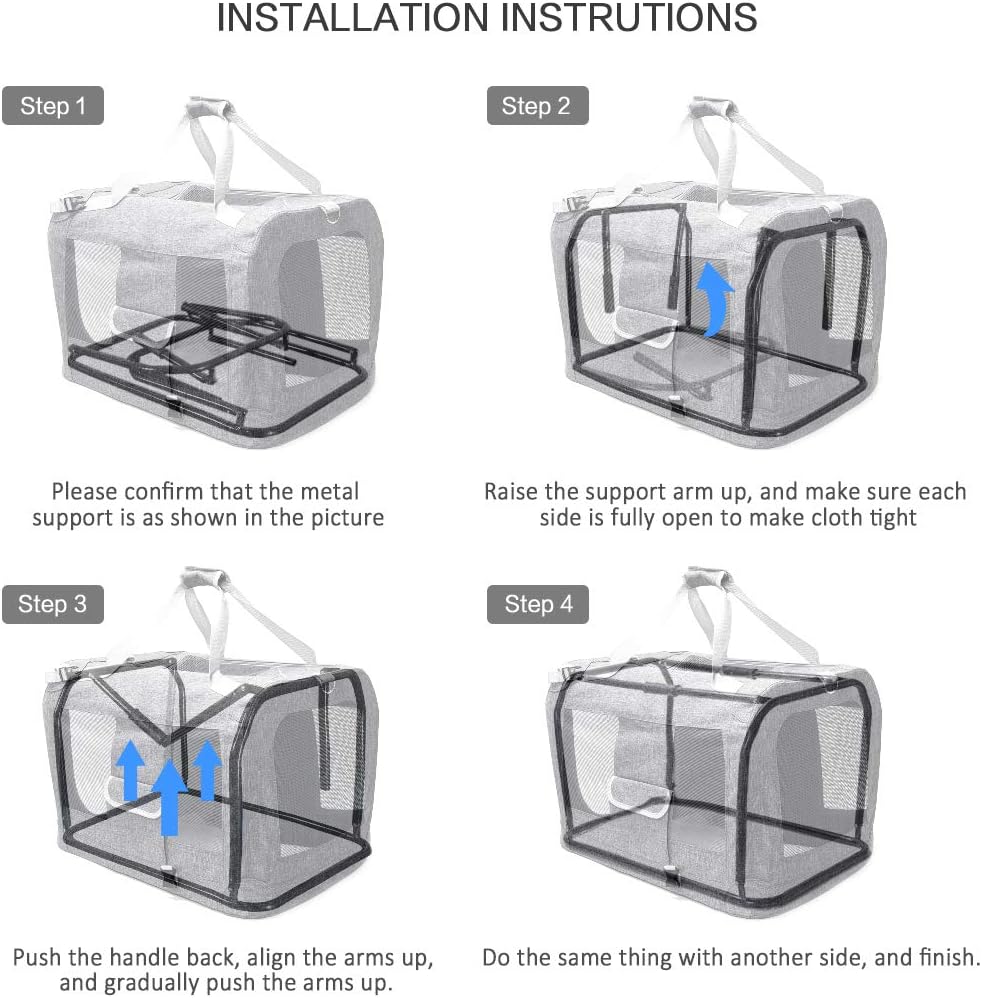 Extra Large Cat Carrier Soft Sided Folding Small Medium Dog Pet Carrier 24"x16.5"x16" Travel Collapsible Ventilated Comfortable Design Portable Vehicle Without Curtain(Basic Grey)