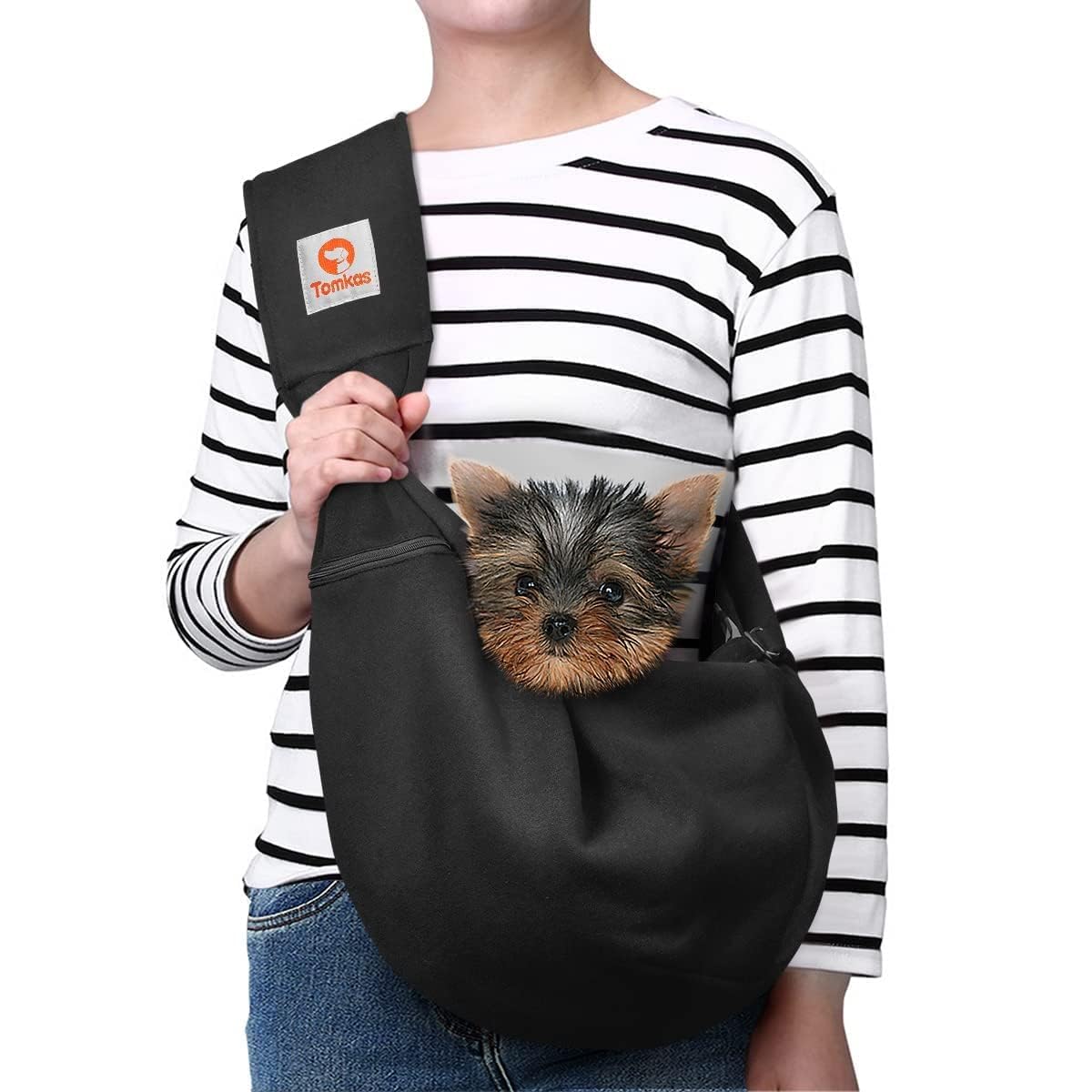 Tomkas Small Dog Sling Carrier - Adjustable Strap & Zip Pocket - Suitable for Puppies (Black) LukkyDeals