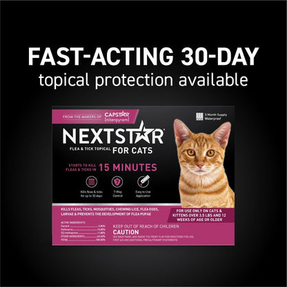 NEXTSTAR Flea and Tick Prevention for Cats, Repellent, and Control, Fast Acting Waterproof Topical Drops for Cats Over 3.5 lbs, 1 Month Dose