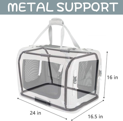 Extra Large Cat Carrier Soft Sided Folding Small Medium Dog Pet Carrier 24"x16.5"x16" Travel Collapsible Ventilated Comfortable Design Portable Vehicle Without Curtain(Basic Grey)