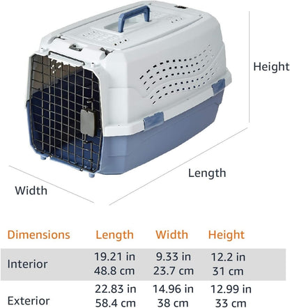 Amazon Basics - 2-Door Top-Load Hard-Sided Dogs, Cats Pet Travel Carrier, Gray & Blue, 22.8"L x 15.0"W x 13.0"H