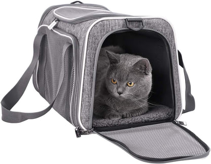 petisfam Top Load Cat Carrier Bag for Medium Cats and Small Dogs. Airline Approved, Collapsible, Escape Proof and Auto-Safe. Easy to get cat in and Make Vet Visit Less Stressful