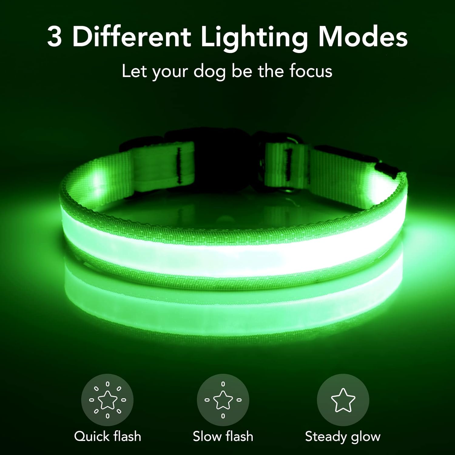 Vizpet LED Dog Collar, Light Up Dog Collar Adjustable USB Rechargeable Super Bright Safety Light Glowing Collars for Dogs(Medium,Green)