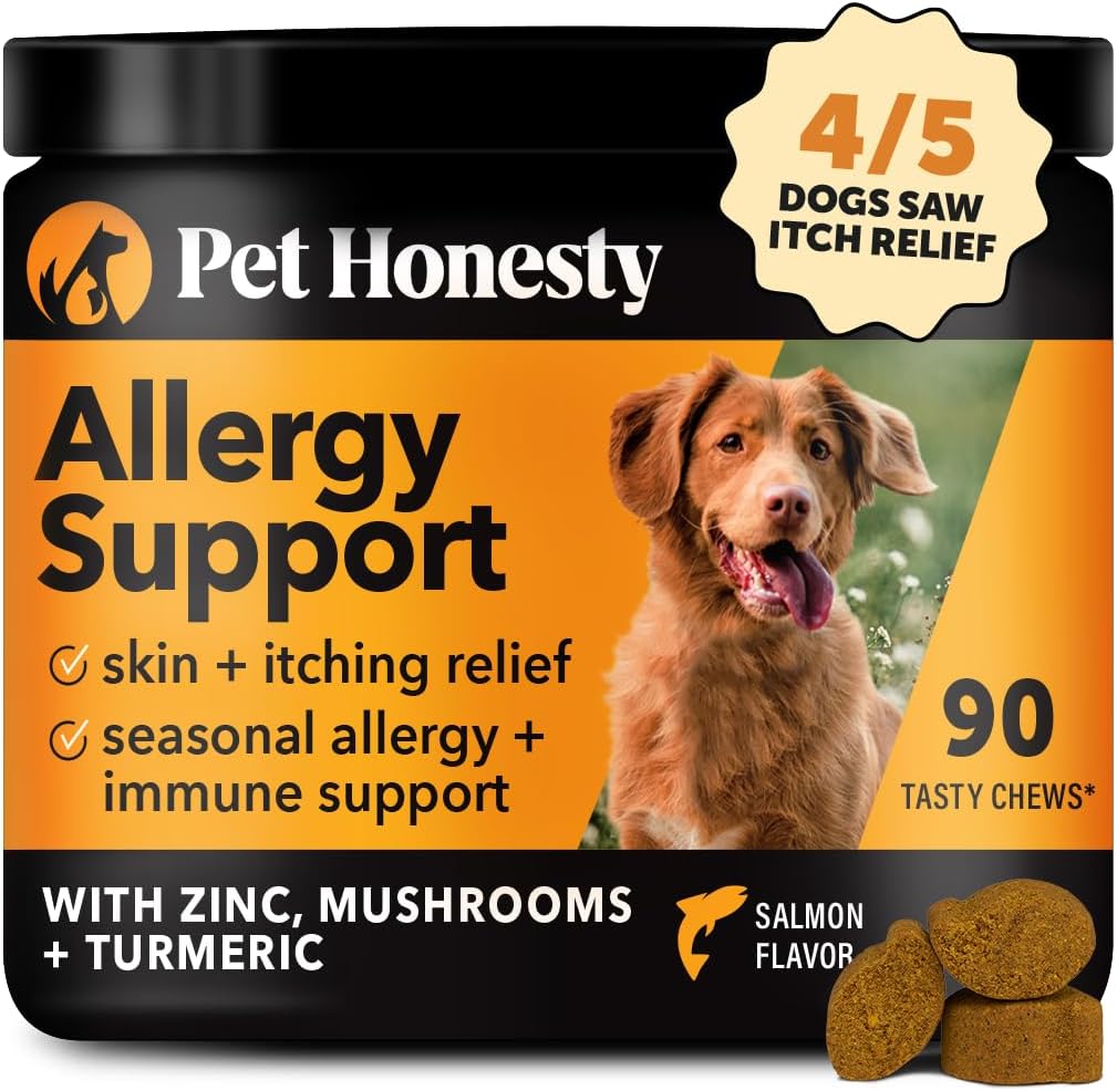 Pet Honesty Dog Allergy & Itch Relief - Advanced Itch Supplement with Probiotics for Dogs - Immune Support & Skin Relief for Seasonal Allergies - Natural Itchy Skin & Paw Relief - (Salmon, 90 Ct)