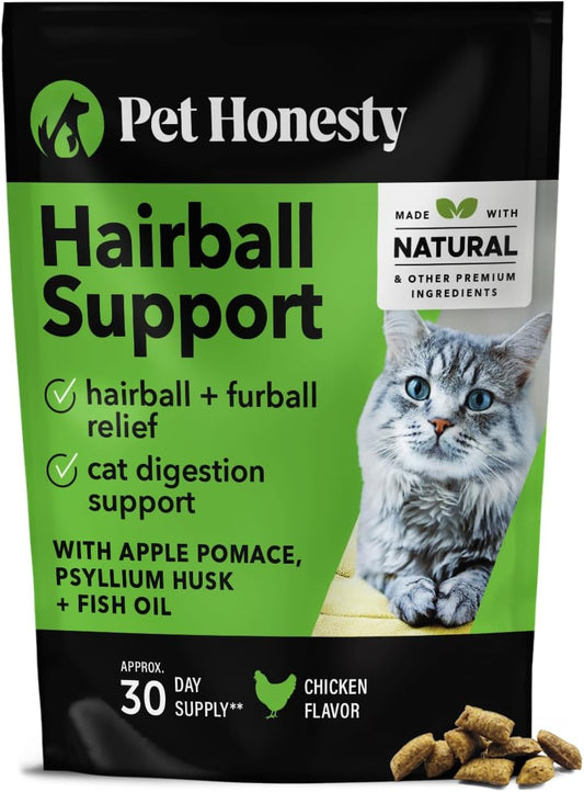 Pet Honesty Cat Hairball Support Chews, Hairball Remedy Cat Treats, Cat Furball Treatment, Supports Skin & Coat, Digestion, Cat Vitamins & Supplements & Hairball Medicine, Chicken (30-Day Supply)