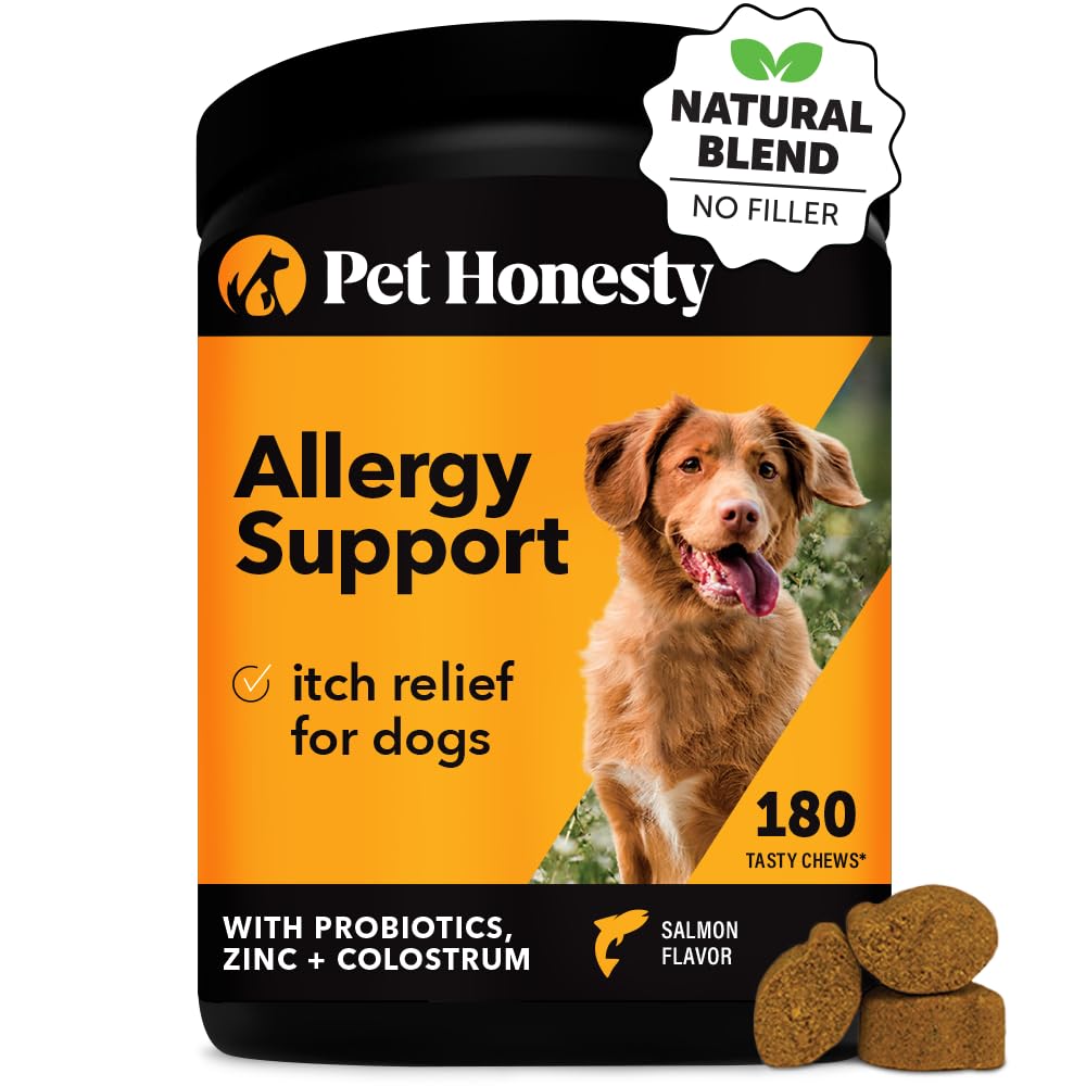 Pet Honesty Dog Allergy & Itch Relief - Advanced Itch Supplement with Probiotics for Dogs - Immune Support & Skin Relief for Seasonal Allergies - Natural Itchy Skin & Paw Relief - (Salmon, 90 Ct)