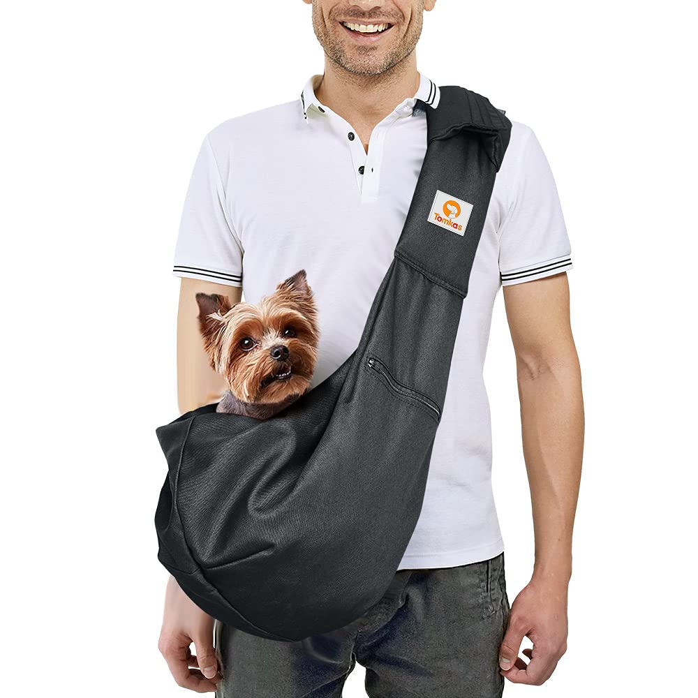 Tomkas Small Dog Sling Carrier - Adjustable Strap & Zip Pocket - Suitable for Puppies (Black) LukkyDeals