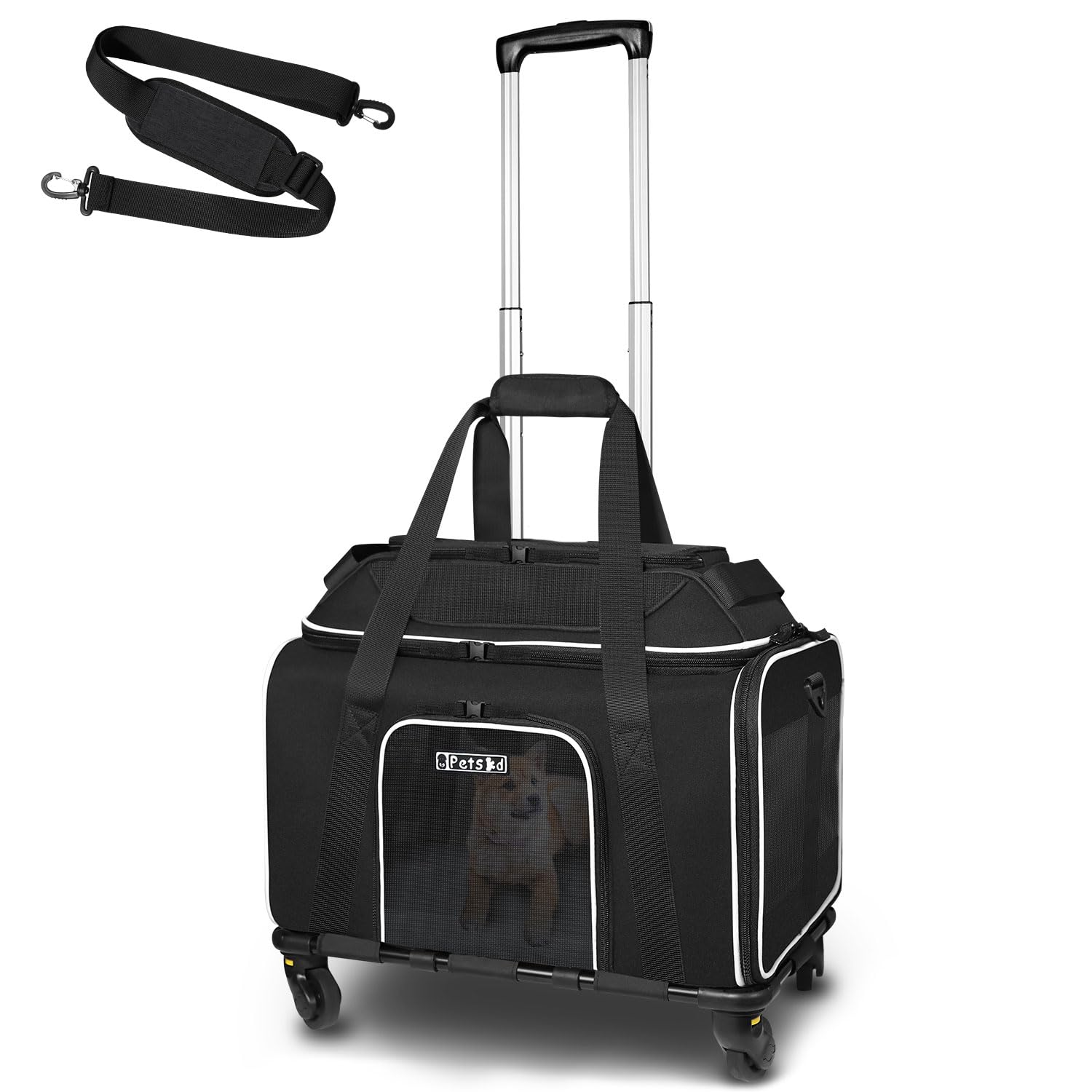 Petskd Top-Expandable Pet Carrier 18x11x11 Inches Delta American United Airline Approved, Soft-Sided Carrier for Small Cats and Dogs with Locking Safety Zippers and Anti-Scratch Mesh(Black)