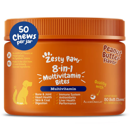 Zesty Paws Multivitamin Treats for Dogs - Glucosamine Chondroitin for Joint Support + Digestive Enzymes & Probiotics - Grain Free Dog Vitamin for Skin & Coat + Immune Health - Chicken Flavor - 90ct