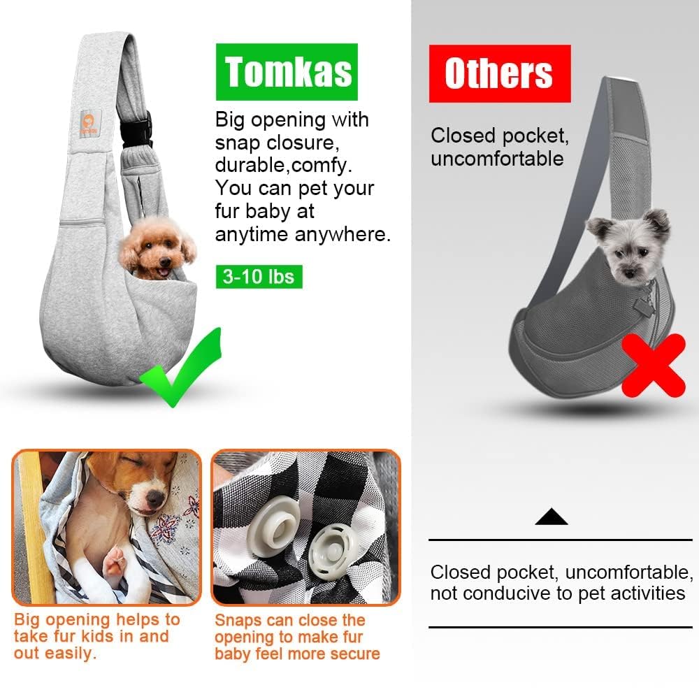 Tomkas Small Dog Sling Carrier - Adjustable Strap & Zip Pocket - Suitable for Puppies (Black) LukkyDeals