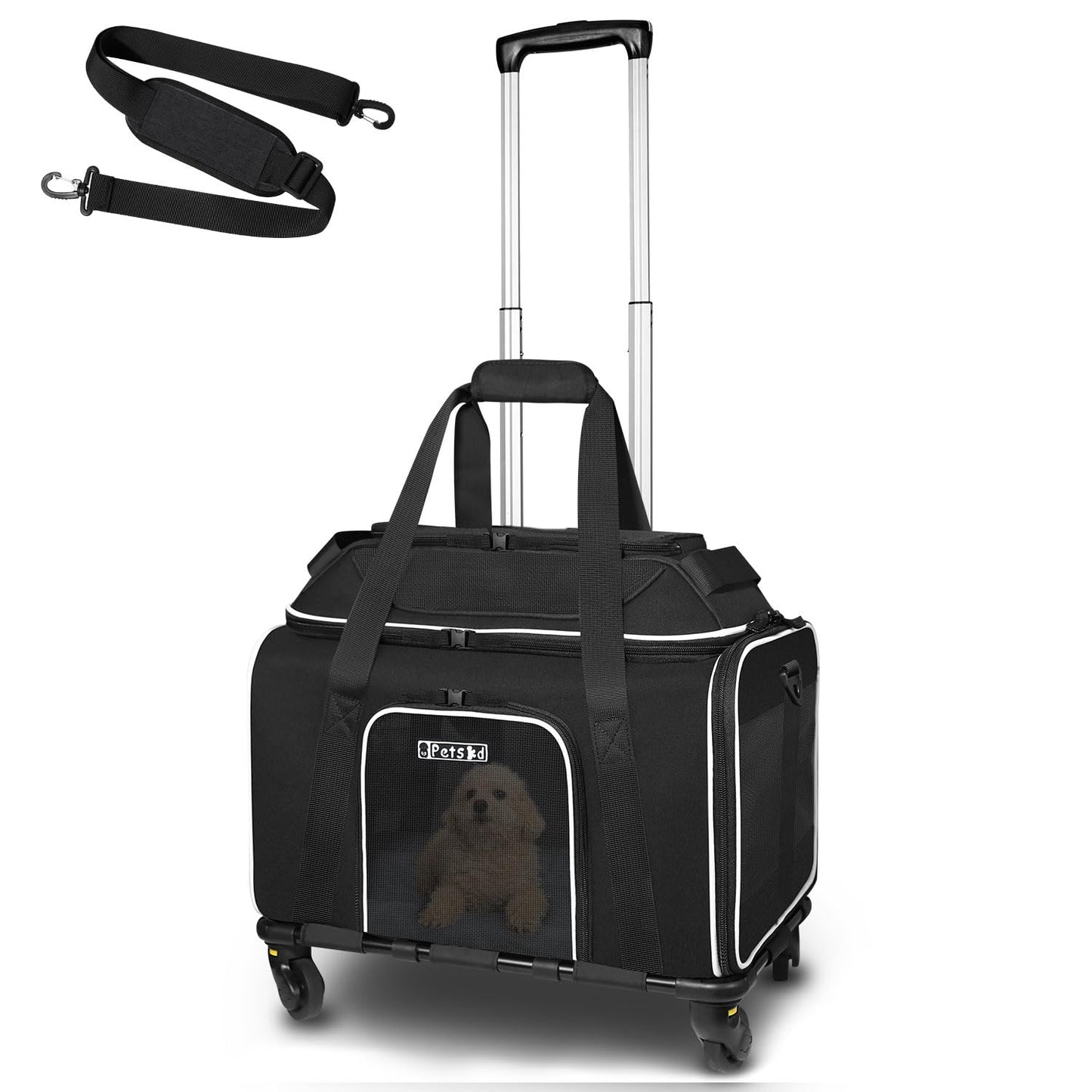 Petskd Top-Expandable Pet Carrier 18x11x11 Inches Delta American United Airline Approved, Soft-Sided Carrier for Small Cats and Dogs with Locking Safety Zippers and Anti-Scratch Mesh(Black)