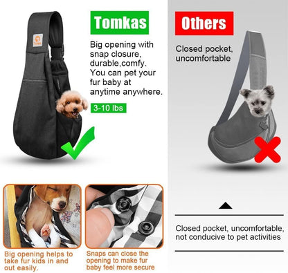 Tomkas Small Dog Sling Carrier - Adjustable Strap & Zip Pocket - Suitable for Puppies (Black)