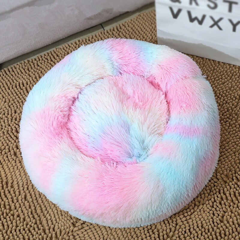 Calming Dog & Cat Bed, Anti-Anxiety Donut Cuddle Warming Cozy Soft Round Bed, Fluffy Faux Fur Plush Cushion Bed for Small Medium Dogs and Cats - LukkyDeals