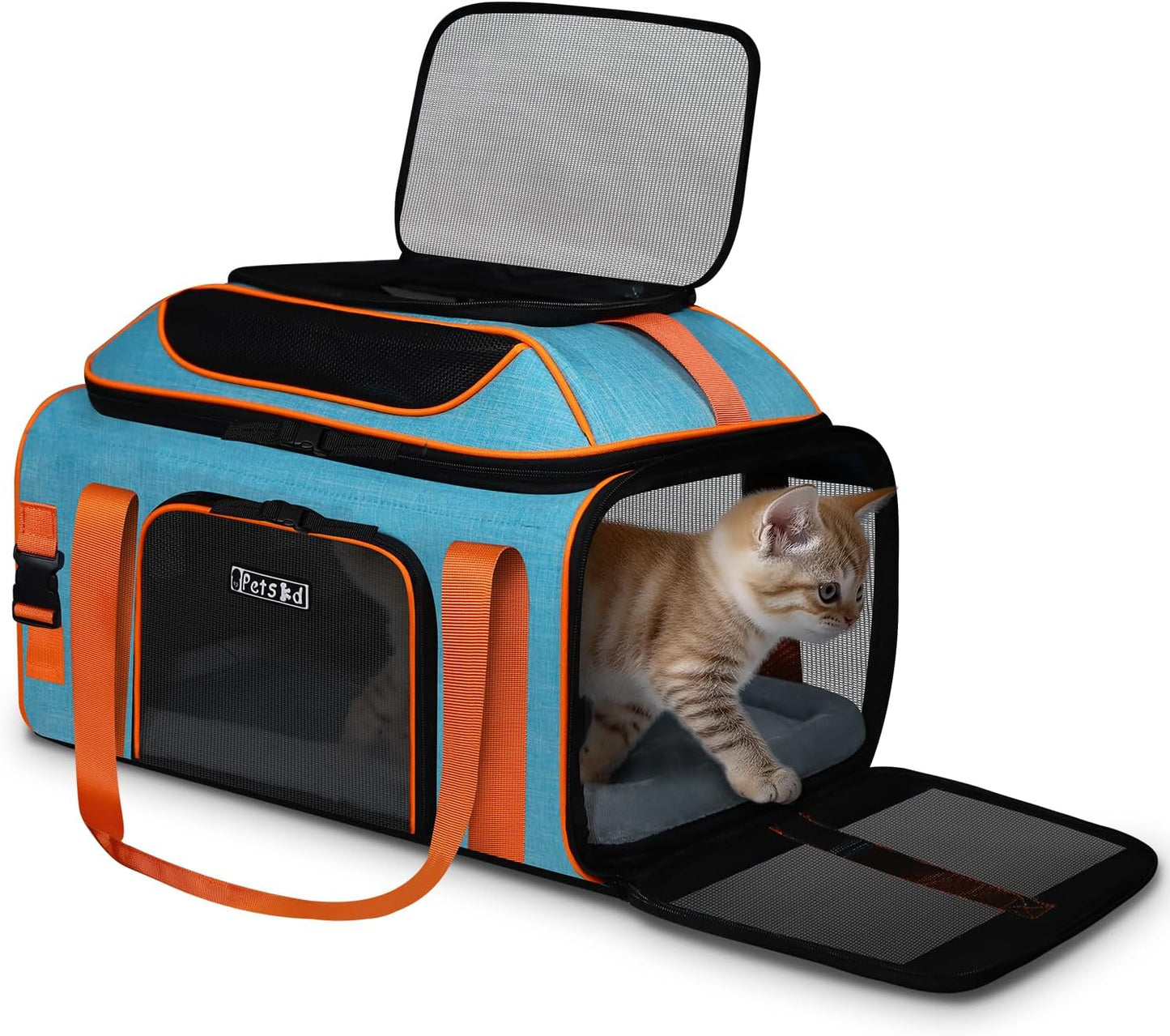 Petskd Top-Expandable Pet Carrier 19x13x9 Inches Southwest Allegiant Airlines Approved, Soft-Sided Carrier for Small Dog Under 15 lbs and Large Cat Under 20 lbs(Blue)