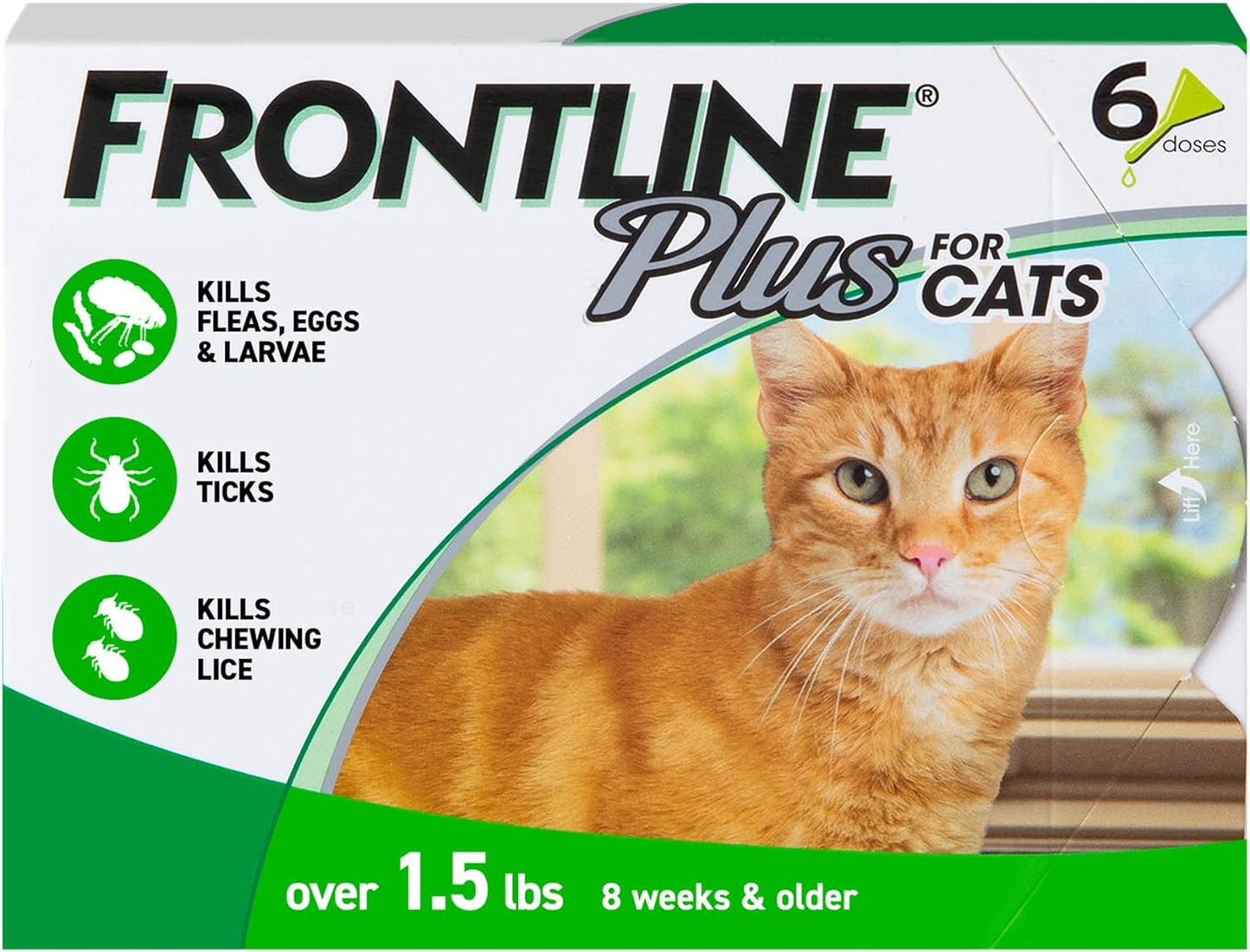 Frontline Plus Flea and Tick Treatment for Cats Over 1.5 lbs. 6 Treatments