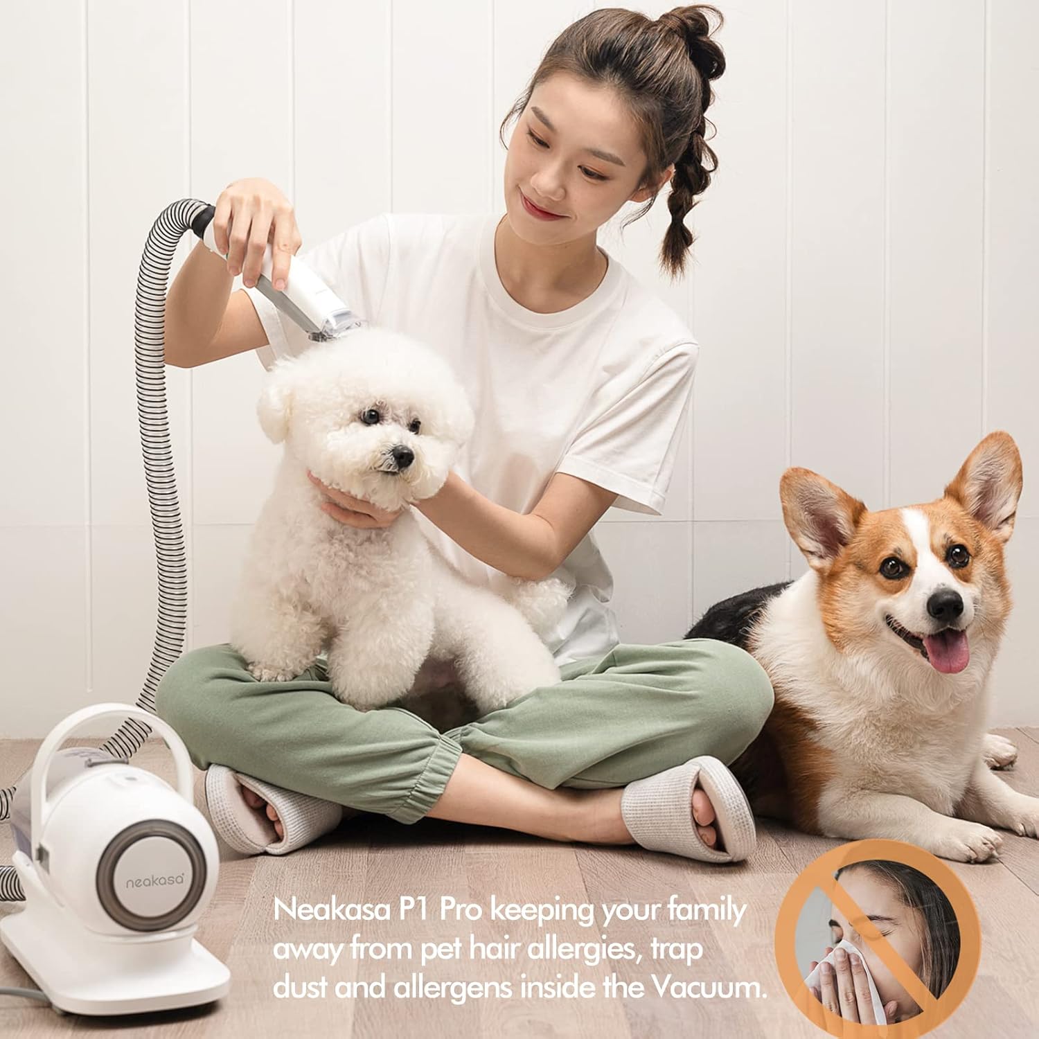 neabot Neakasa P1 Pro Pet Grooming Kit & Vacuum Suction 99% Pet Hair, Professional Clippers with 5 Proven Grooming Tools for Dogs Cats and Other Animals