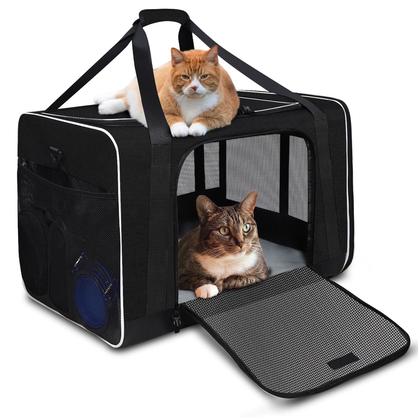 Petskd Extra Large Pet Carrier with Wheels 24"x17"x17" for Cats, Pet Carrier for 2 Cats or Medium Dog, Cat Carrier for Car Travel with Litter Box, Bowl and Locking Safety Zipper(Black)