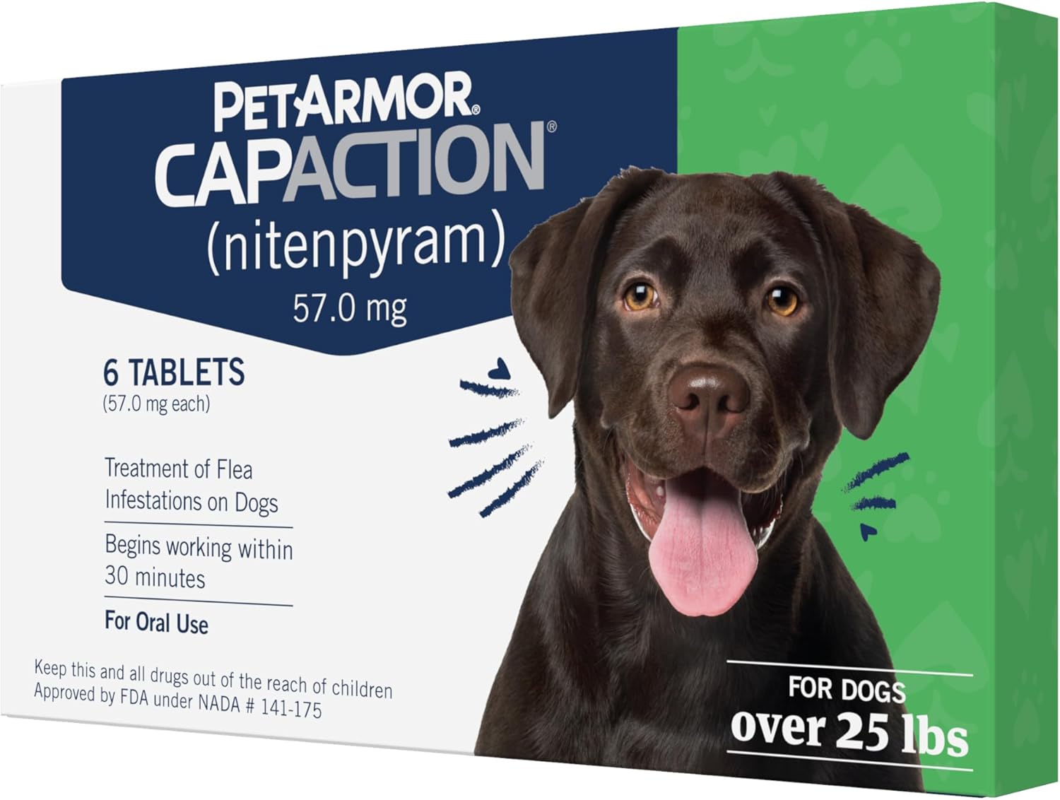 PetArmor CAPACTION (nitenpyram) Oral Flea Treatment for Dogs, Fast Acting Tablets Start Killing Fleas in 30 Minutes, Dogs Over 25 lbs, 6 Doses (Pack of 1) (Packaging May Vary)