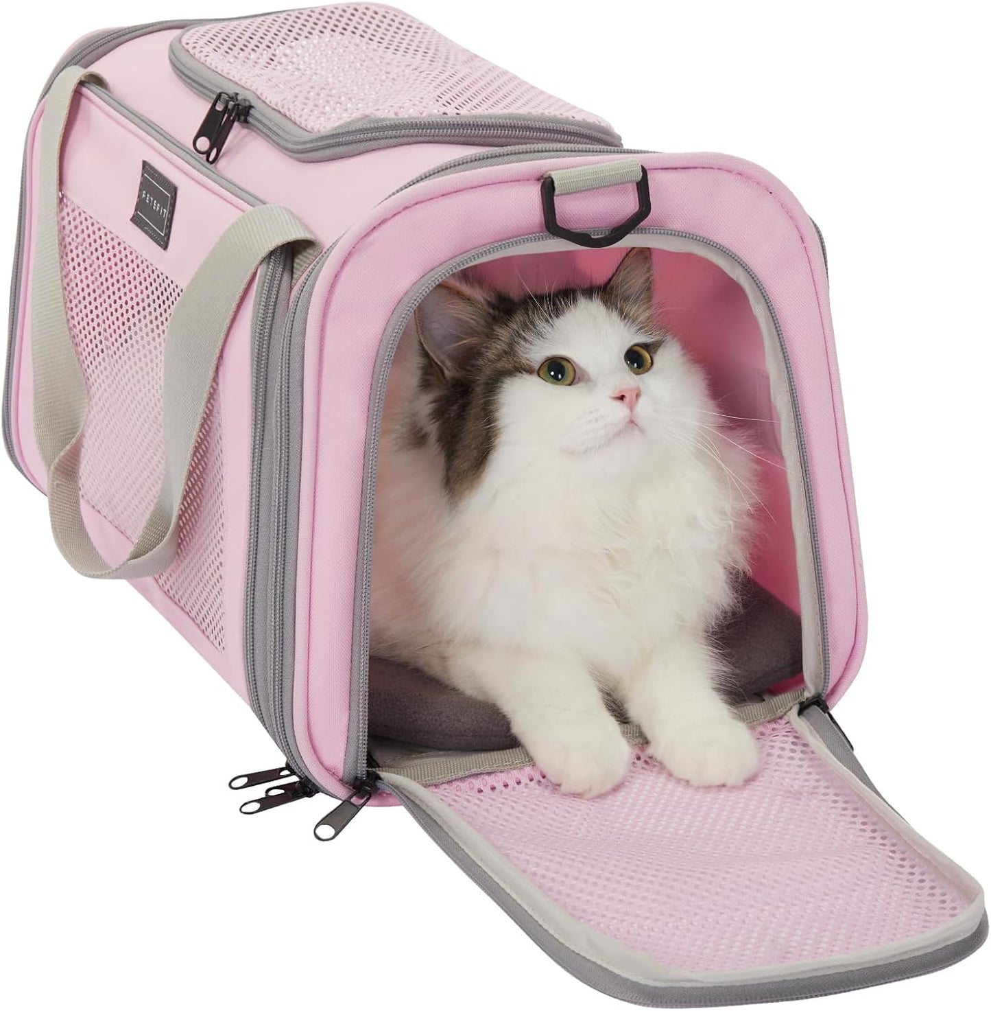 PETSFIT Cat Carrier, Pet Carrier Airline Approved, Cat Travel Carrier for Small and Medium Cats Under 12 Lbs, Soft Sided Kitten Carrier with Cozy Extendable Mat, Cat Carrier Bag, Pink