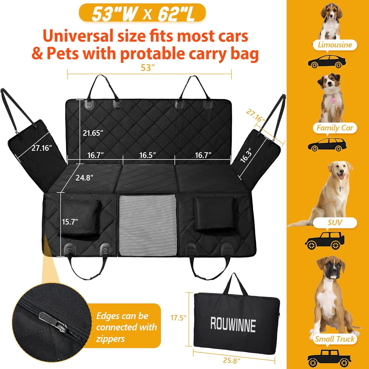 Back Seat Extender for Dogs-Large Space, Dog Car Seat Cover Hard Bottom Holds 400lbs, Sturdy Backseat Extender for Dogs, Waterproof Dog Hammock for Car Dog Car Bed for Car, SUV, Truck