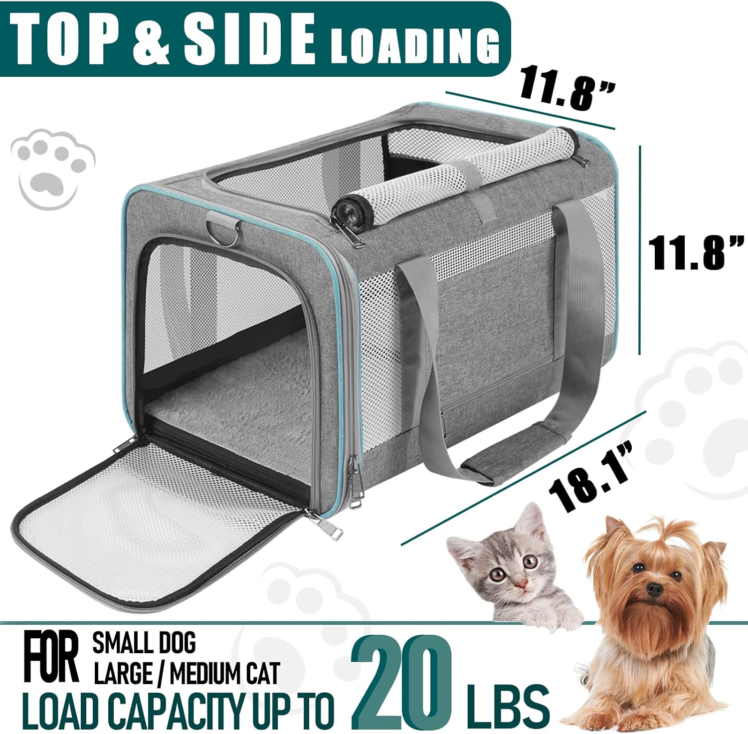 Pet Carrier for Large Cats 20 lbs+ / Soft Sided Small Dog Travel Carrier Top Load/Collapsible Carrier Bag for Big Cat / 2 Kittens Sturdy Transport Carrier Long Trips/Medium Cats 15 pounds