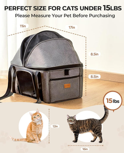 BurgeonNest Top-Expandable Large Cat Carrier, Soft Sided Pet Bag Carrier for Large Cat 15 lbs, Upgrade Small Dog Car Seat, Collapsible Puppy Travel Bag with Semi-Open Mode Canopy, Easy to Get Pet in