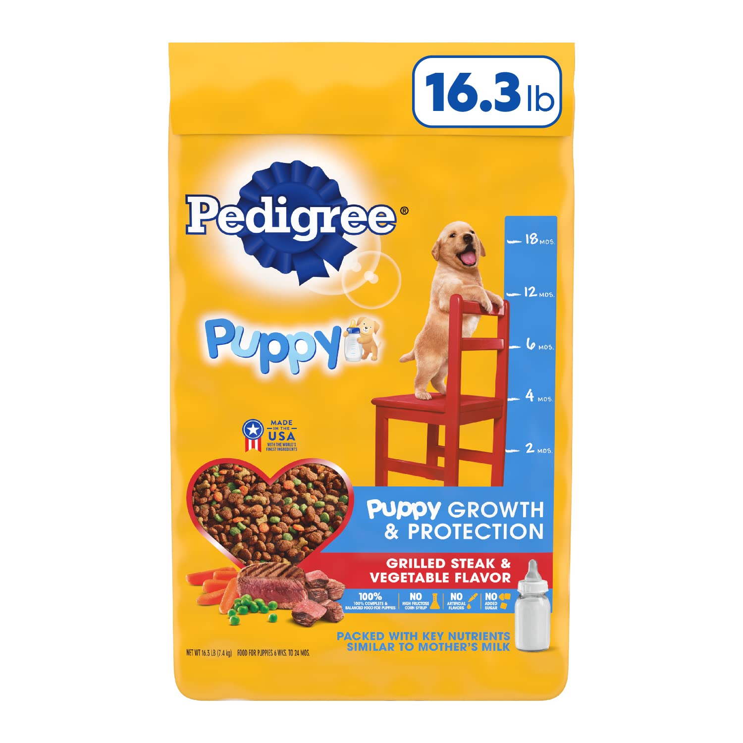 Pedigree Puppy Dry Puppy Food, Grilled Steak and Vegetable Flavor, 14 lb. Bag