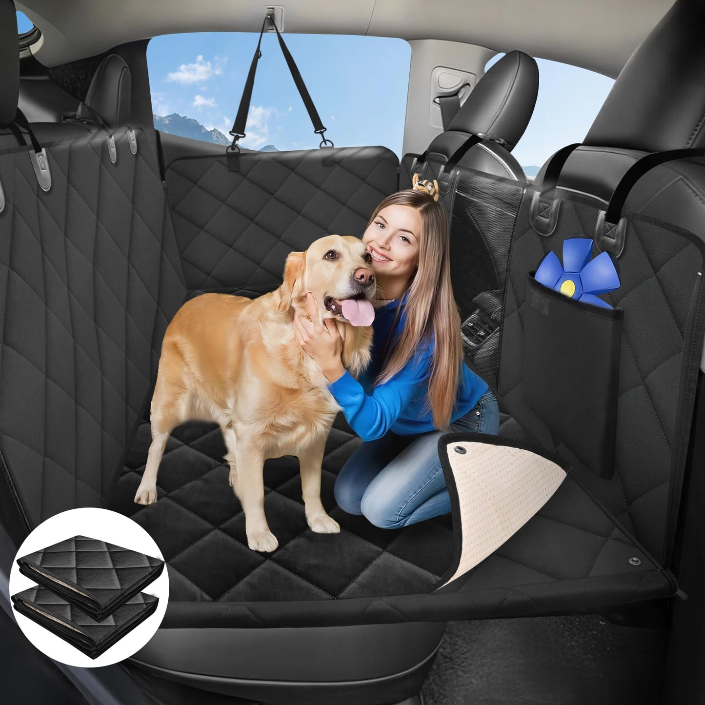 Back Seat Extender for Dogs-Large Space, Dog Car Seat Cover Hard Bottom Holds 400lbs, Sturdy Backseat Extender for Dogs, Waterproof Dog Hammock for Car Dog Car Bed for Car, SUV, Truck