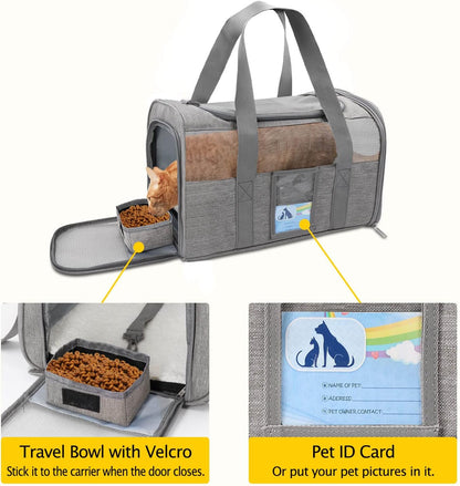 Refrze Pet Carrier Airline Approved, Cat Carriers for Medium Cats Small Cats, Soft Dog Carriers for Small Dogs Medium Dogs, TSA Approved Pet Carrier for Cats Dogs of 15 Lbs, Puppy Carrier,Grey