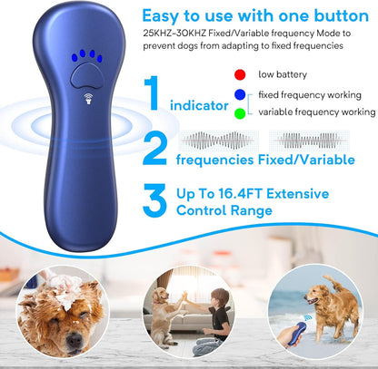 New Anti Barking Device,Dog Barking Control Devices,Rechargeable Ultrasonic Dog Bark Deterrent up to 16.4 Ft Effective Control Range Safe for Human & Dogs Portable Indoor & Outdoor(Blue)