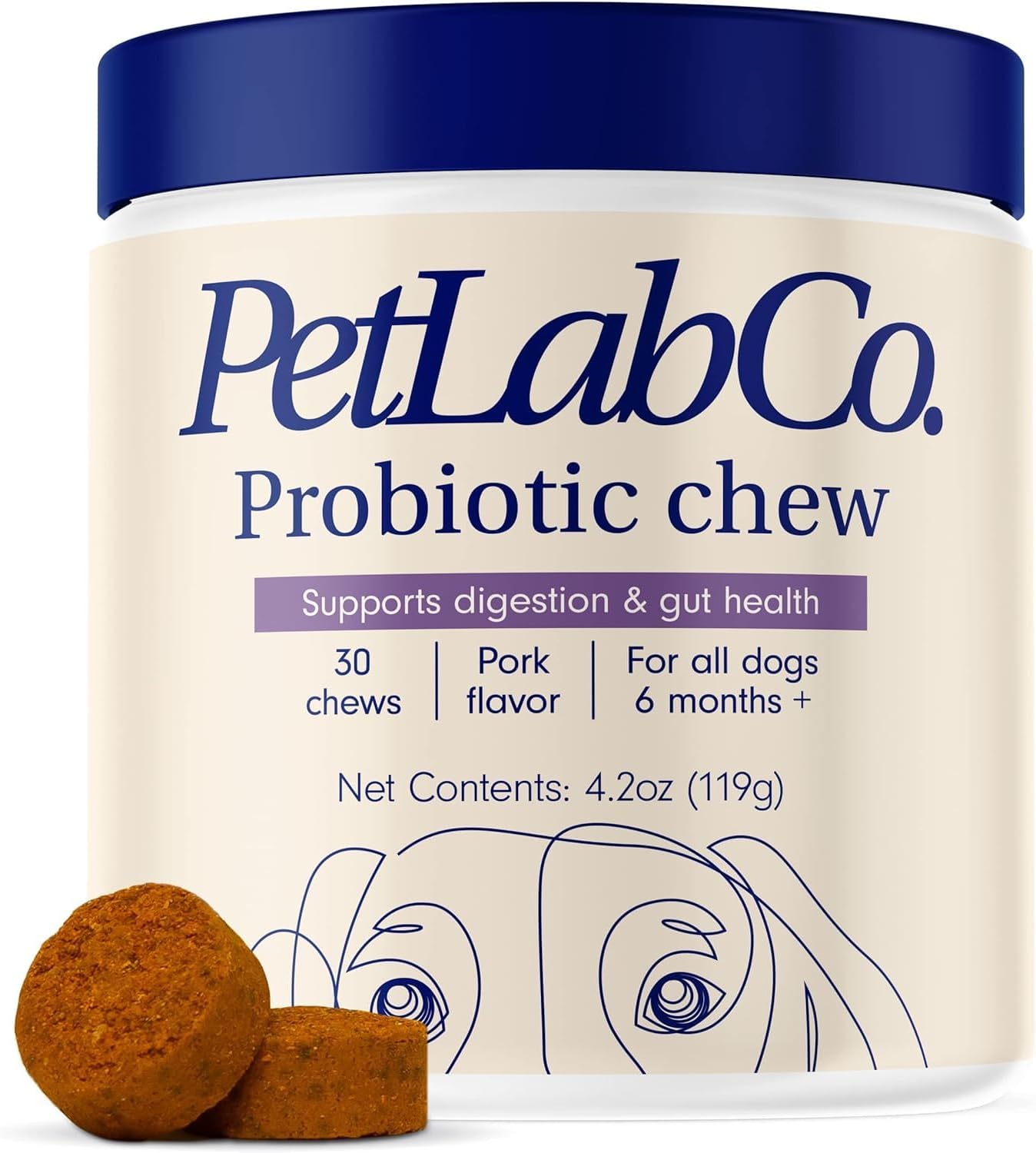 PetLab Co. Probiotics for Dogs, Support Gut Health, Occasional Diarrhea, Digestive Health & Seasonal Allergies - Pork Flavor - 30 Soft Chews - Packaging May Vary