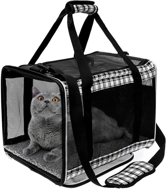 EXPAWLORER Cat Carrier Soft-Sided Pet Carrier for Cat,Cat Carrier Hard with Top Entry and Shoulder Strap for Large Cats,Pet Carrier Airline Approved Fit 2 Kitties Small Dogs Easy Storage