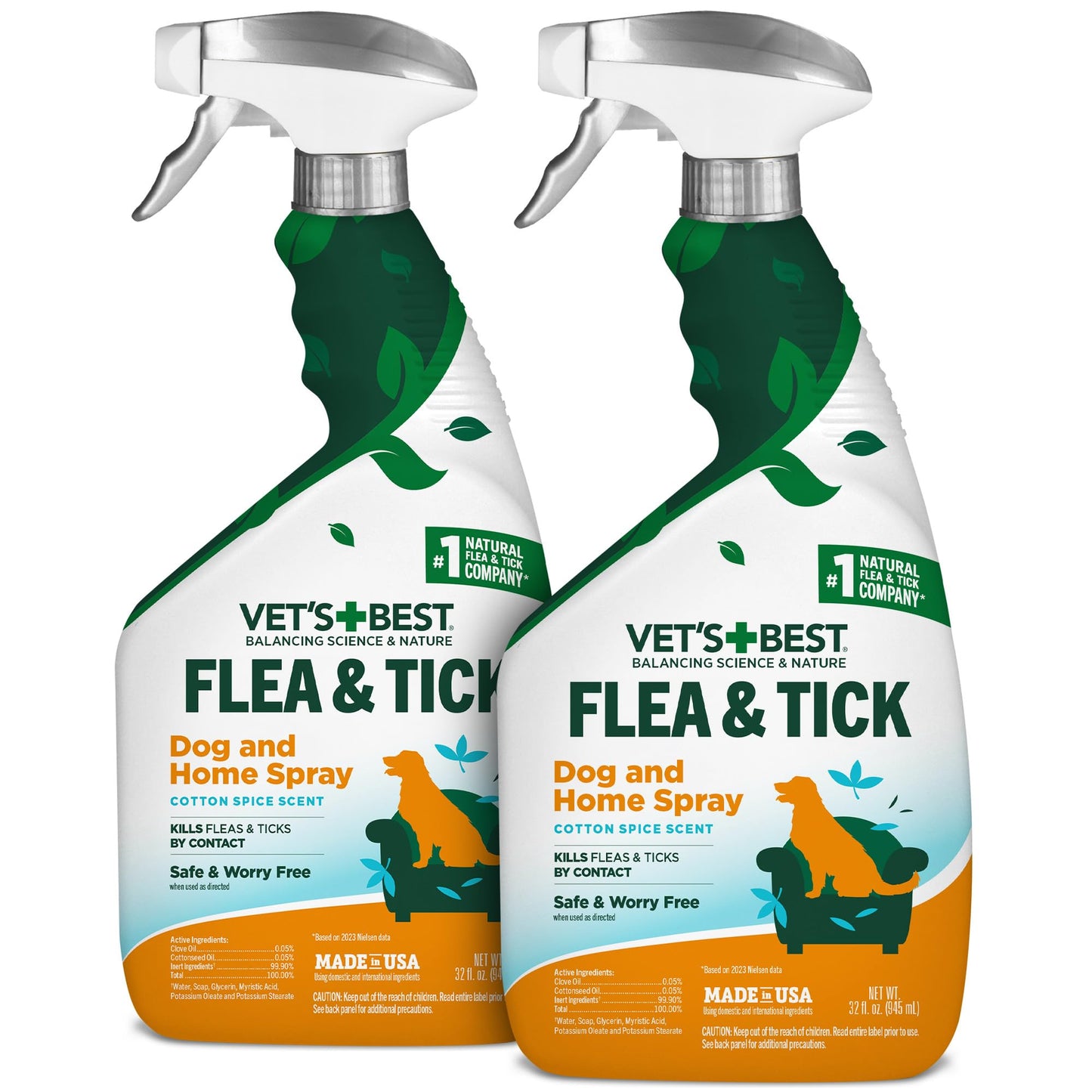 Vet's Best Flea and Tick Home Spray - Dog Flea and Tick Treatment for Home - Plant-Based Formula - Certified Natural Oils,Green - 32 oz