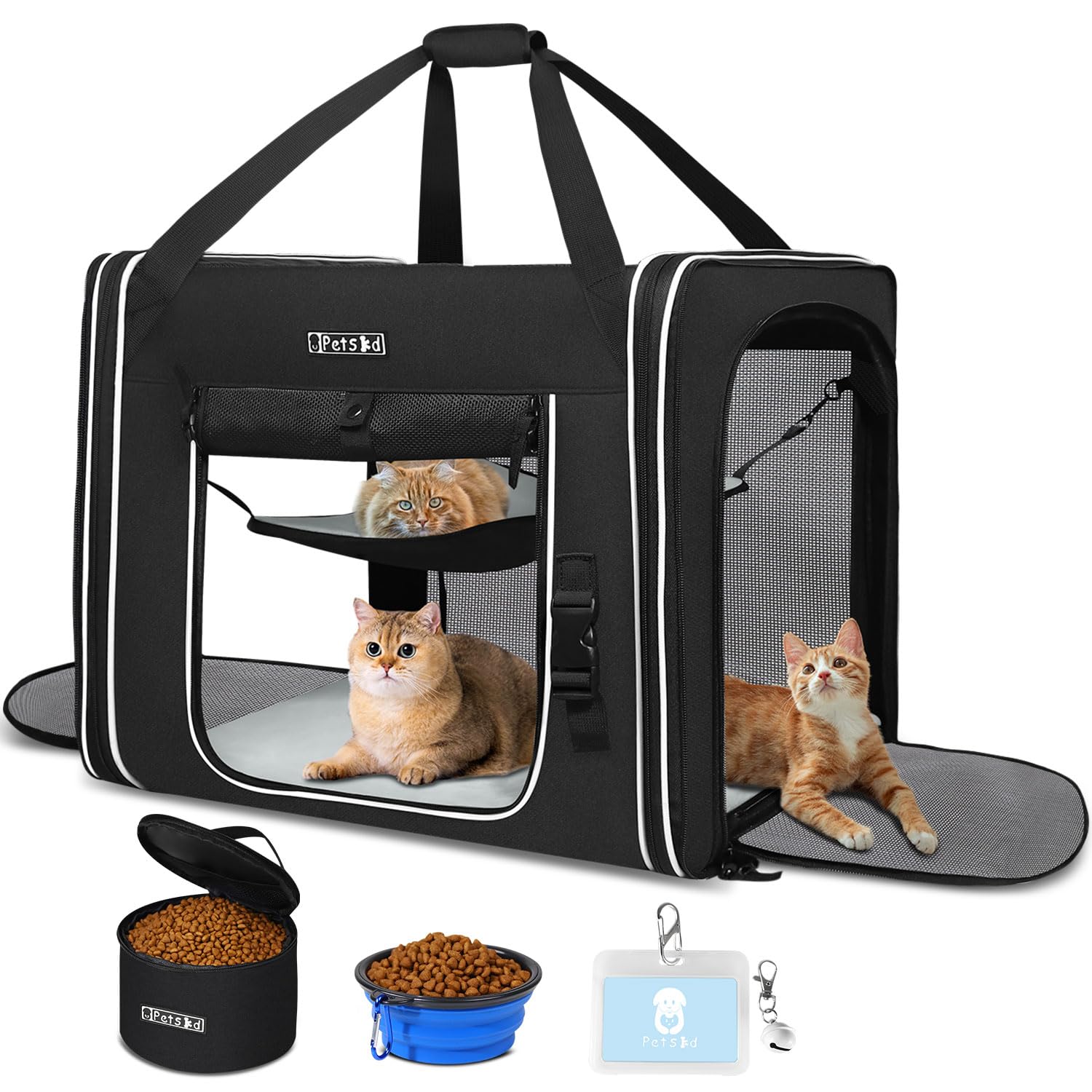 Petskd Portable Double Cat Carrier 2in1 Cat Car Travel Carrier 36x17x17in Dual Large Cat Carrier with Litter Box Pet Travel Carrier for Multiple Cats Soft Collapsible Carrier for Long Distance Travel