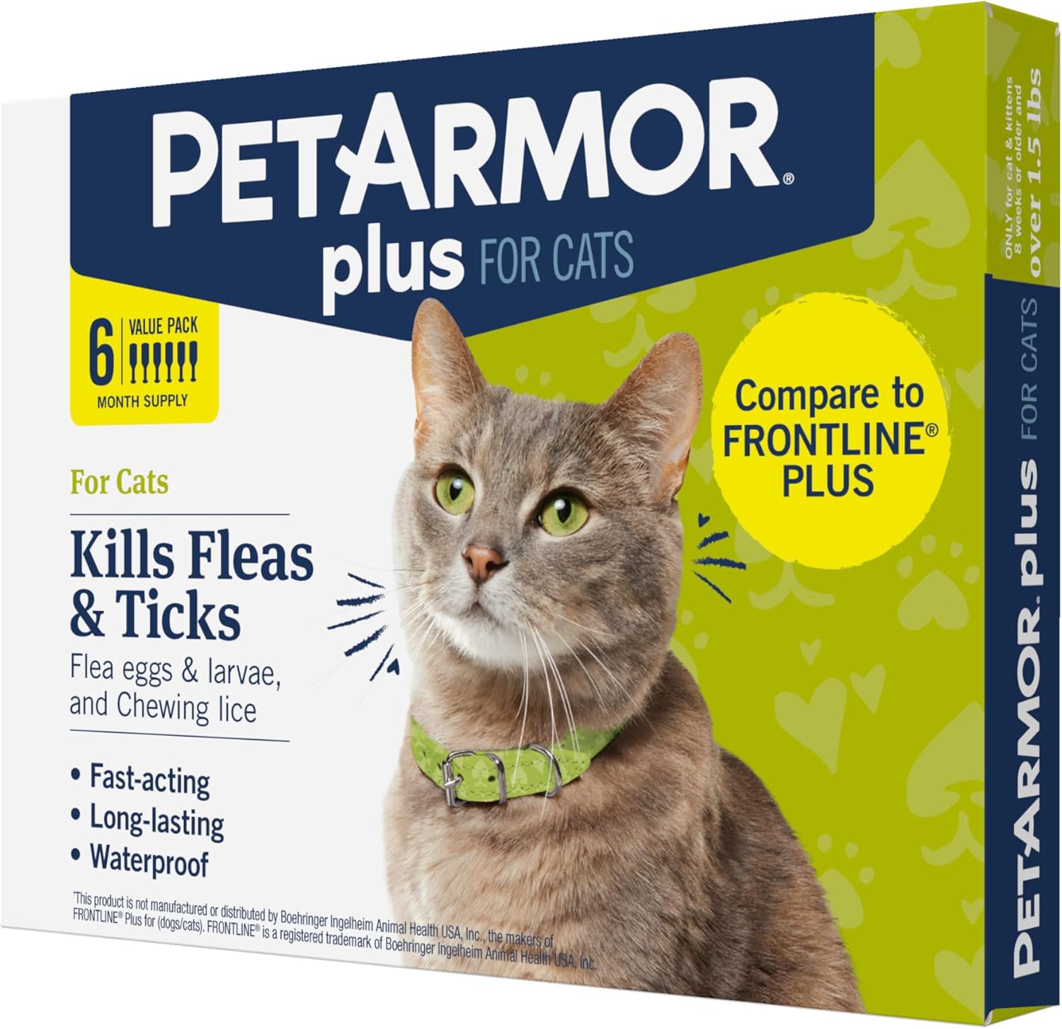 PetArmor Plus Flea and Tick Prevention for Cats, Cat Flea and Tick Treatment, 6 Dose, Waterproof Topical, Fast Acting, Cats Over 1.5 lbs